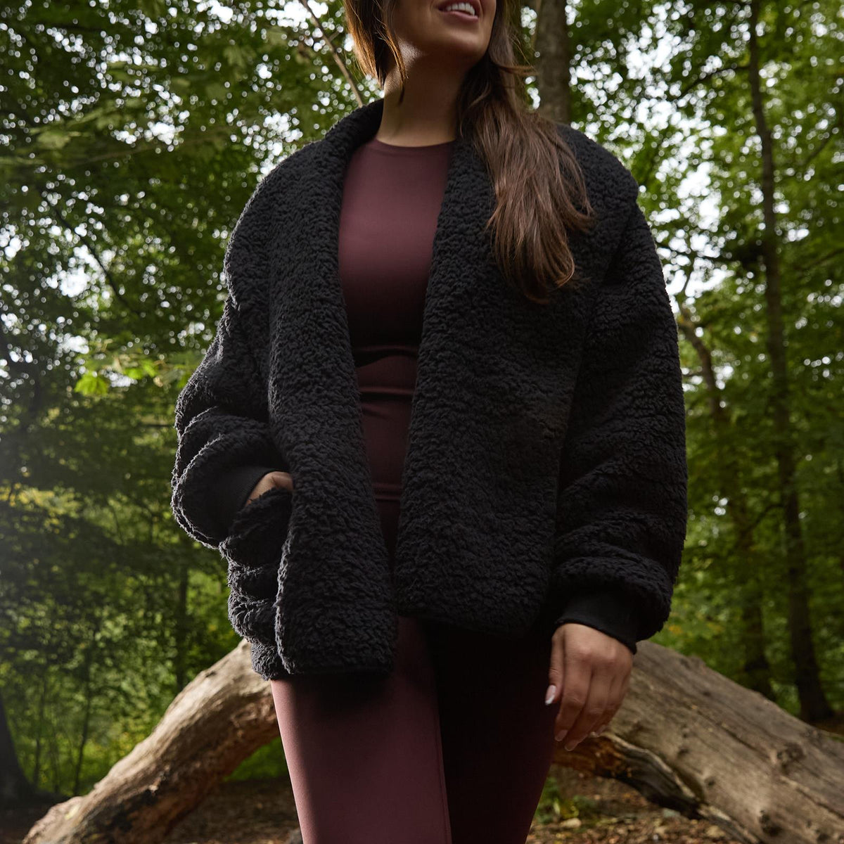 OHS Waterfall Short Cardigan Teddy Fleece Open Front Wrap Loungewear Outwear
