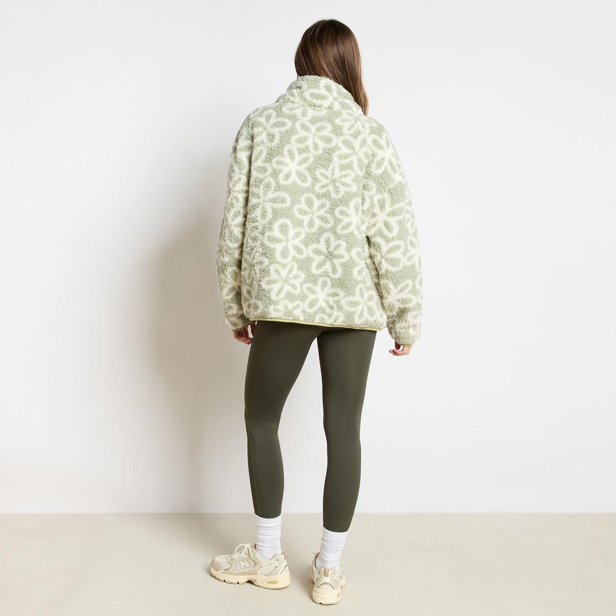 OHS Print Teddy Fleece Half Zip Jumper Womens Pullover Sweatshirt Long Sleeve