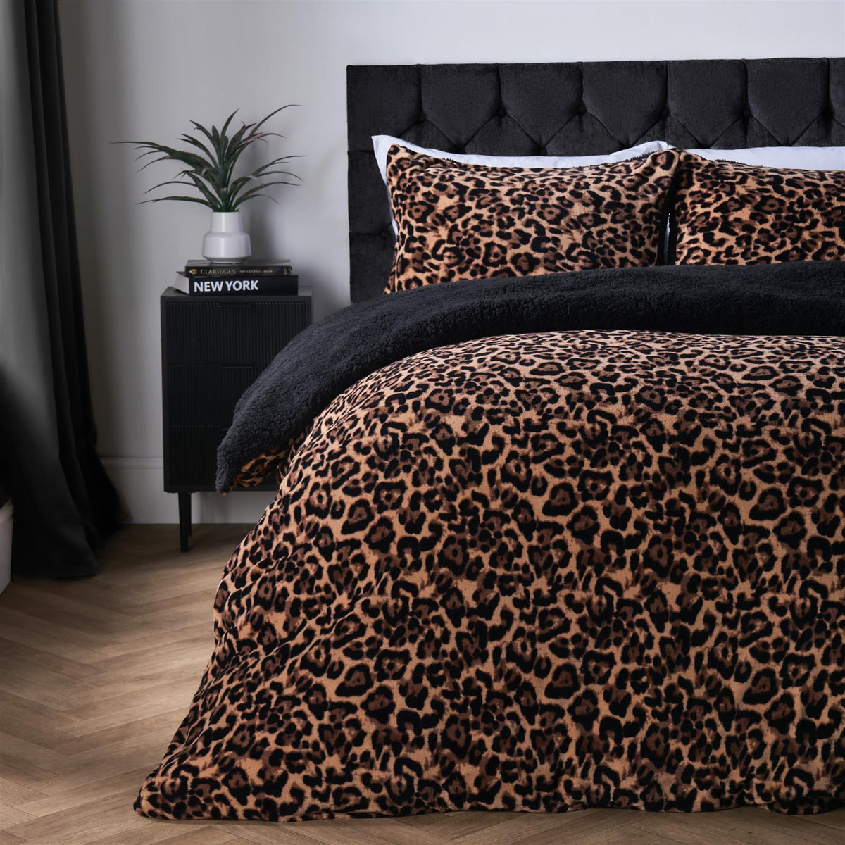 OHS Leopard Bedding Set Sherpa Fleece Reversible Duvet Cover with Pillowcase