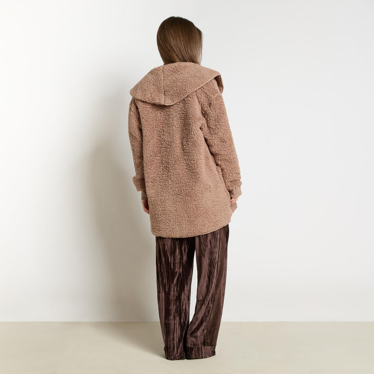 OHS Waterfall Cardigan Warm Teddy Fleece Open Front Wrap Loungewear Outwear
