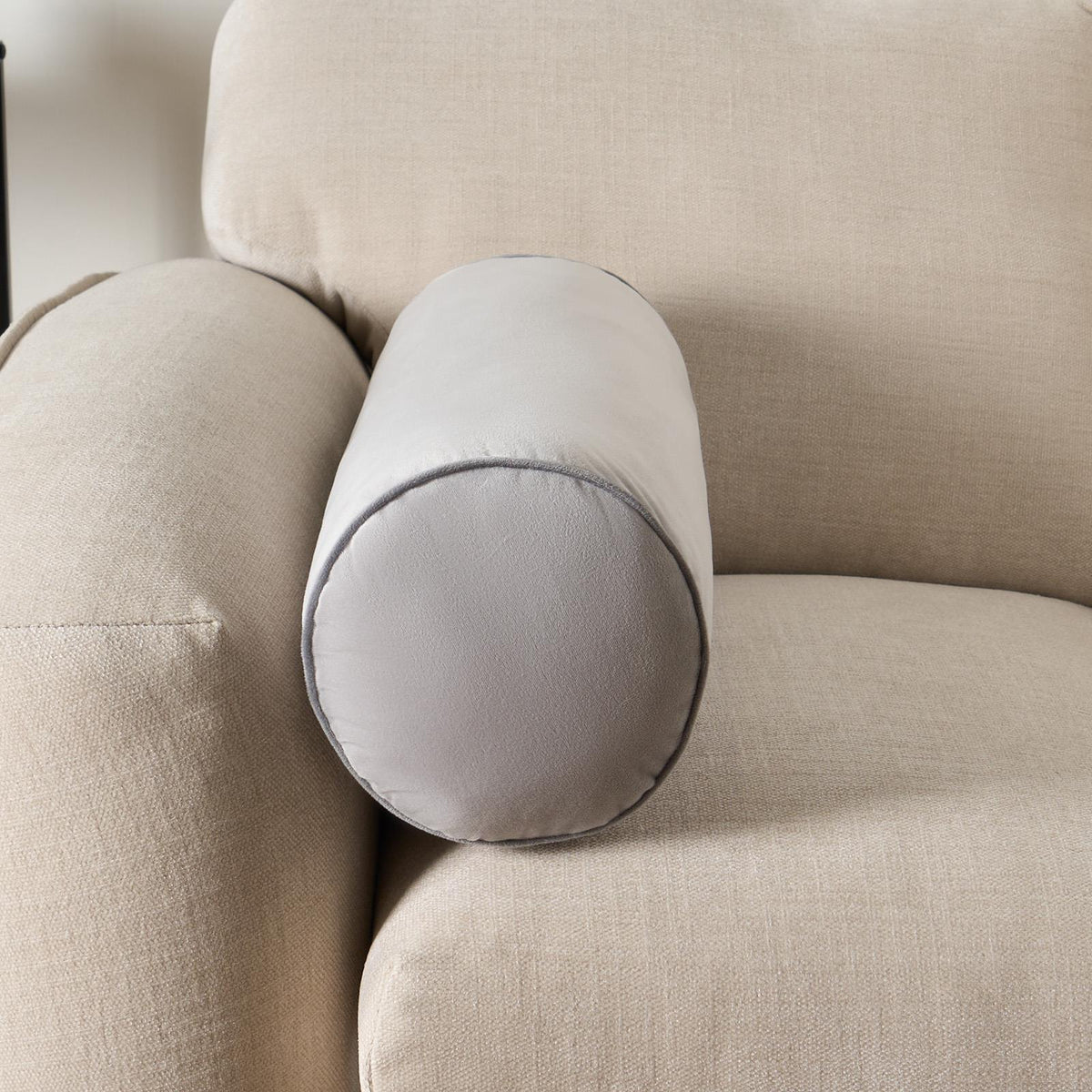 OHS Piped Edge Bolster Cushion Matte Velvet Bedroom Sofa Plump Filled Pillow