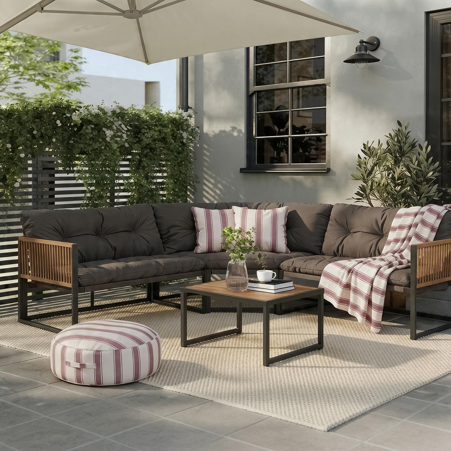 OHS Santorini Corner Sofa Table Set 5 Seater Garden Outdoor Patio Couch