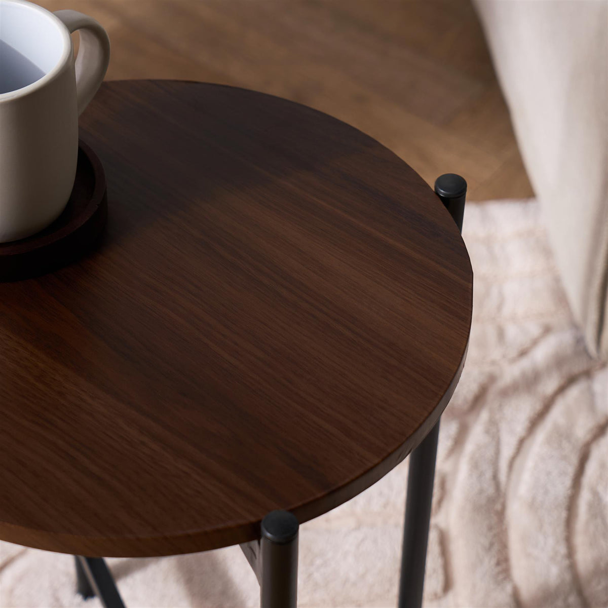 OHS Round Side Table Coffee End Tables with Metal Frame Decorative Nightstand