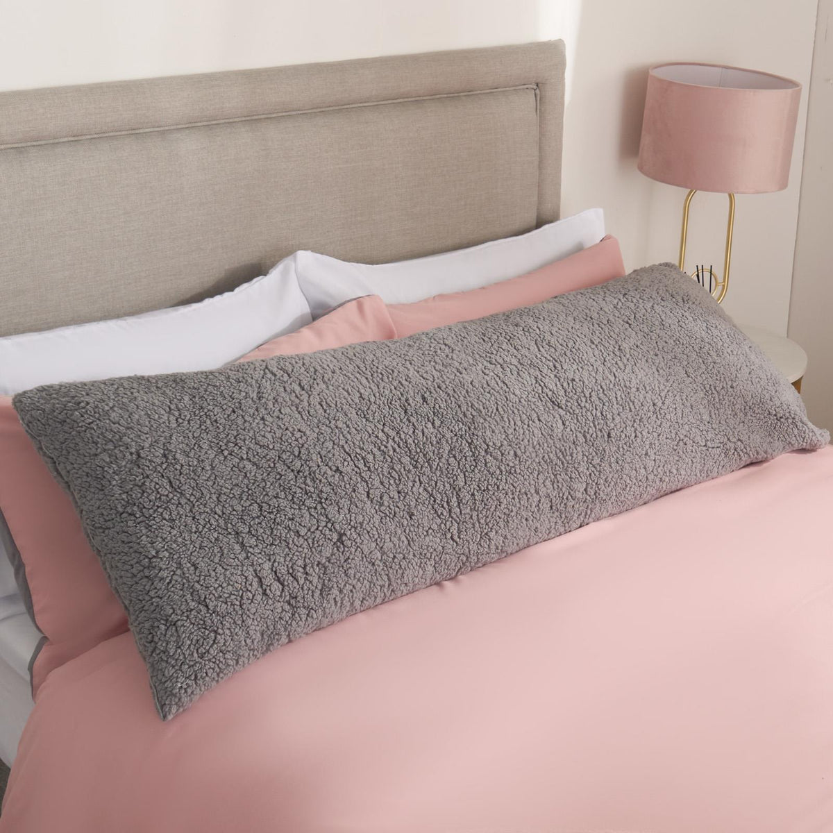 OHS Long Bolster Pillow Teddy Fleece Body Neck Pregnancy Support Cushion