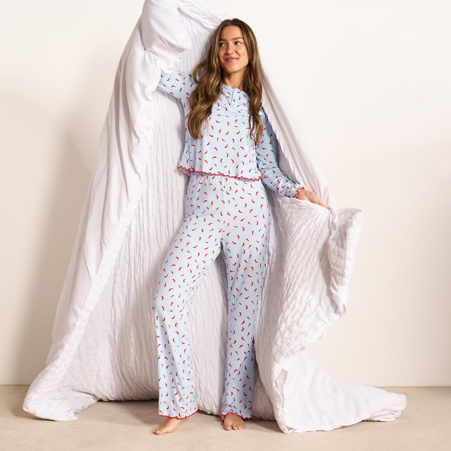 OHS Print Jersey Pyjama Set Womens Lettuce Edge Sleepwear Nightwear Loungewear