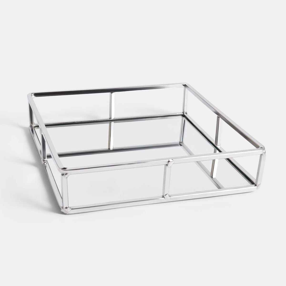OHS Mirrored Serving Tray with Metal Frame Tealight Holder Vanity Display Plate