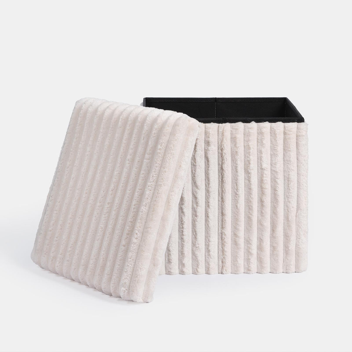 OHS Storage Box Lid Ottoman Folding Ribbed Fleece Footstool Tub Seat