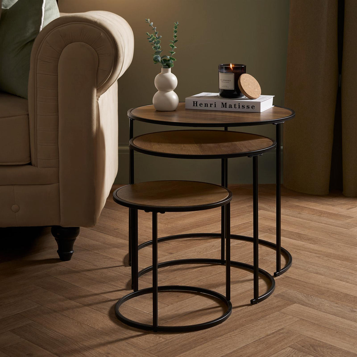 OHS Manhattan Nesting Table Stacking Coffee Side Wooden Effect Tables Set of 2/3