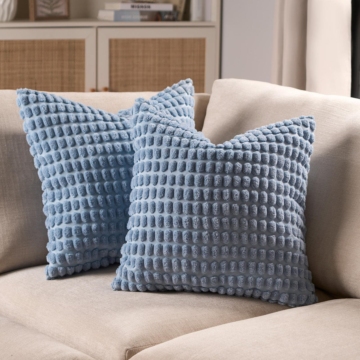 OHS Bobble Cushion Covers Soft Fleece Square Pillowcases Winter Home Decor