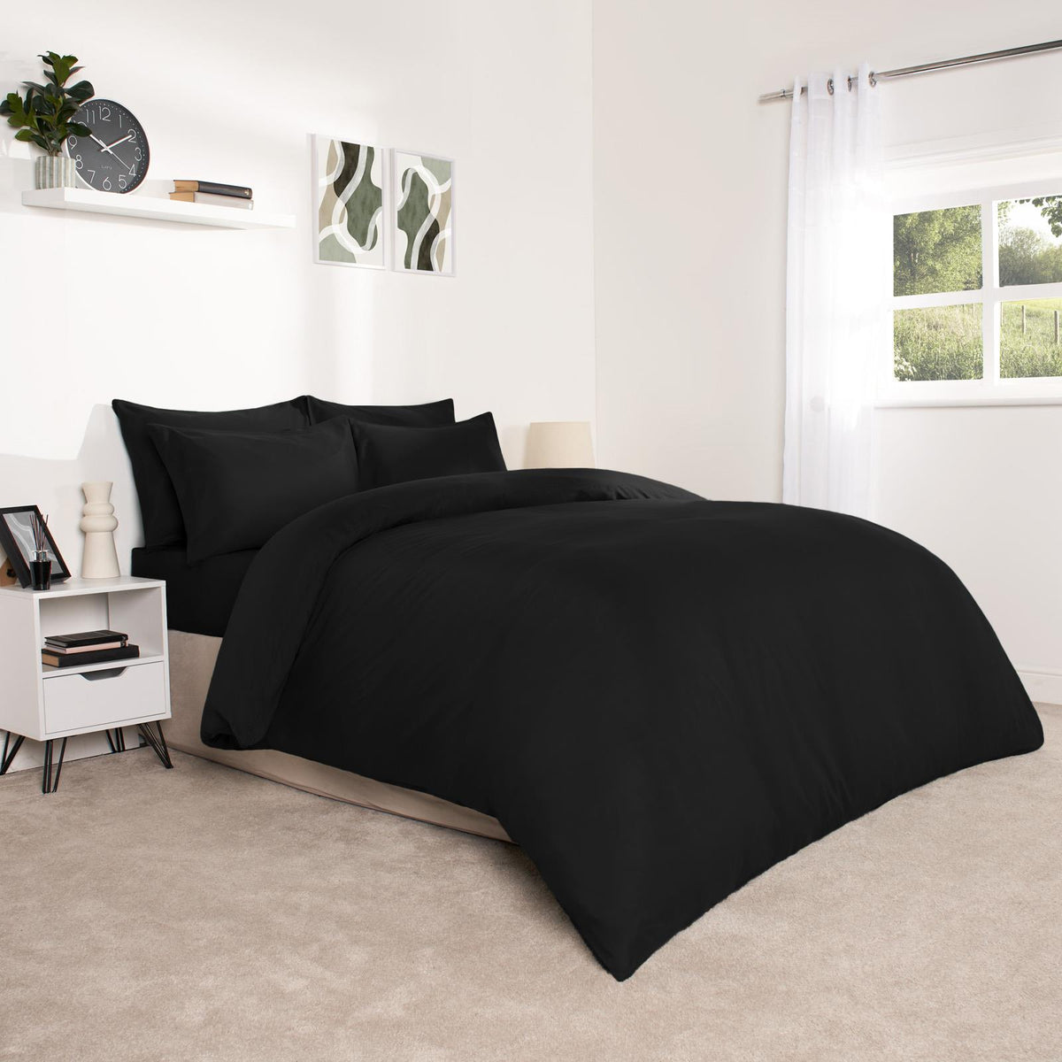 OHS Plain Duvet Cover & Pillowcase Reversible Bedding Set OR Fitted Sheet
