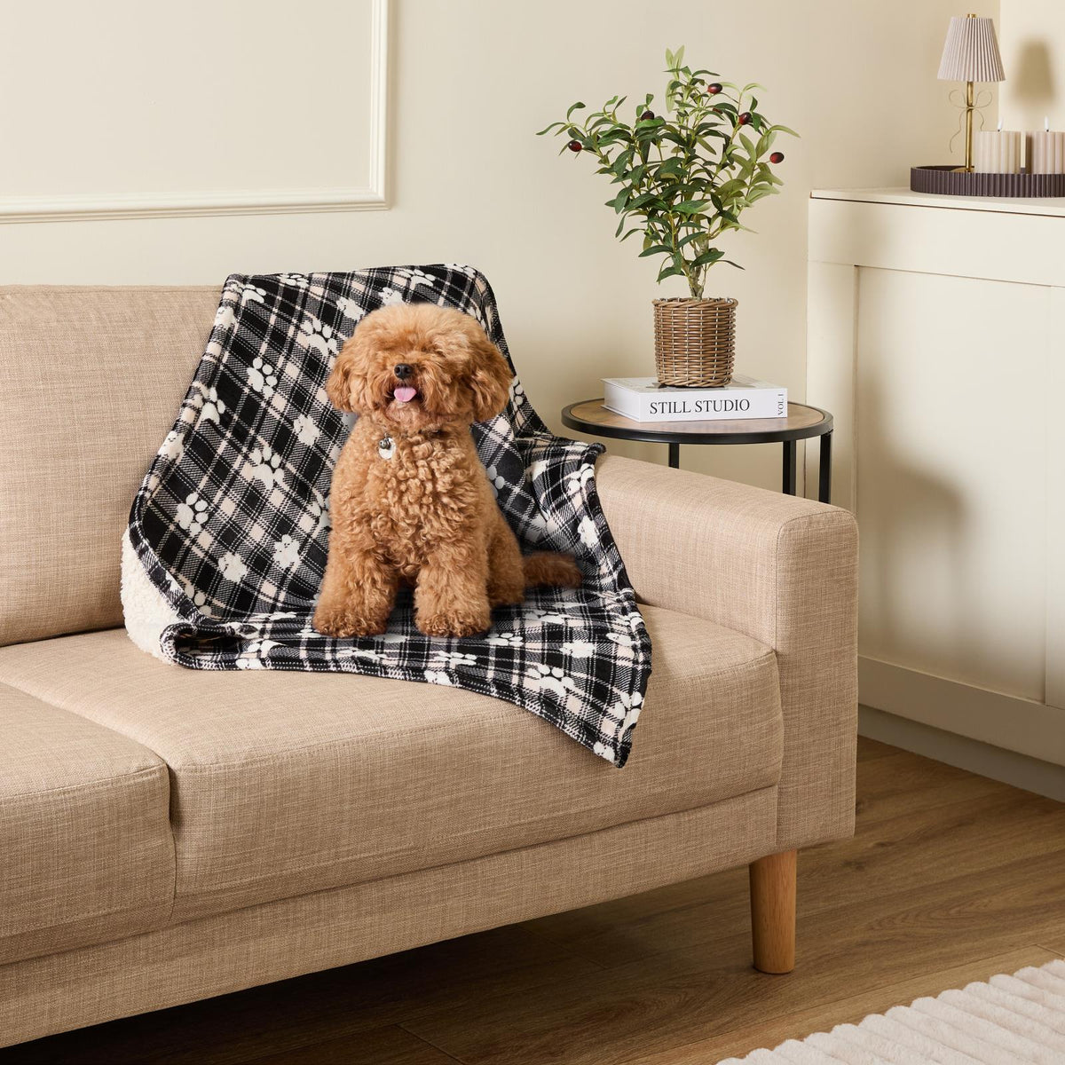 OHS Printed Pet Blanket Reversible Sherpa Fleece Dog Cats Thermal Calming Throw