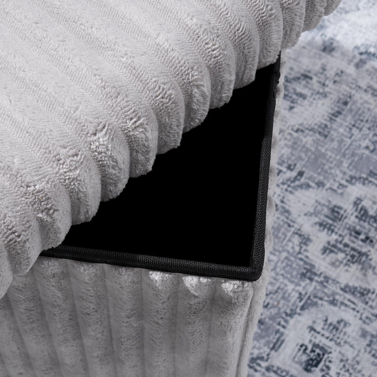 OHS Storage Box Lid Ottoman Folding Ribbed Fleece Footstool Tub Seat