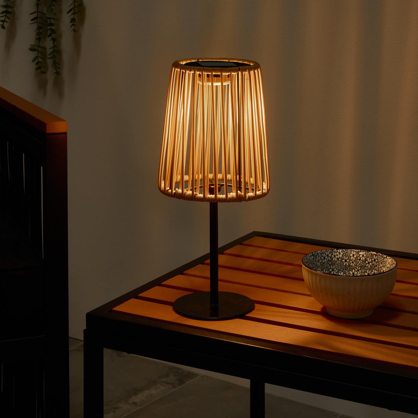 OHS Solar Table Lamp Rattan Cordless Outdoor Garden Light Dusk Sensor