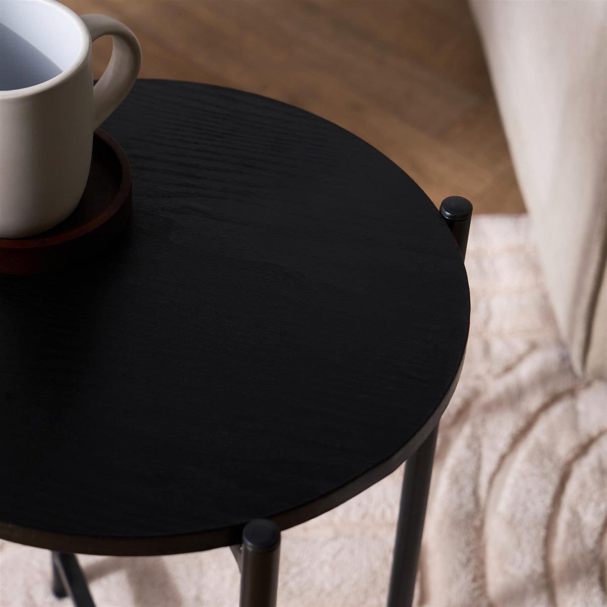 OHS Round Side Table Coffee End Tables with Metal Frame Decorative Nightstand