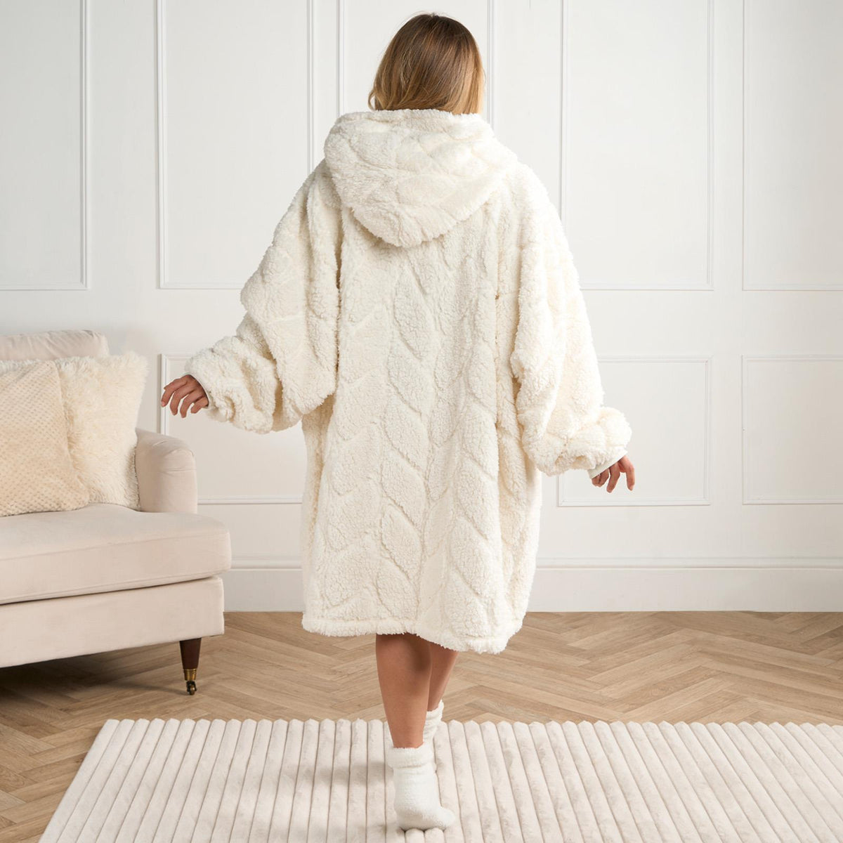 Oversized Hoodie Blanket Giant Fleece Supersoft Braided Jumper Wearable Throw