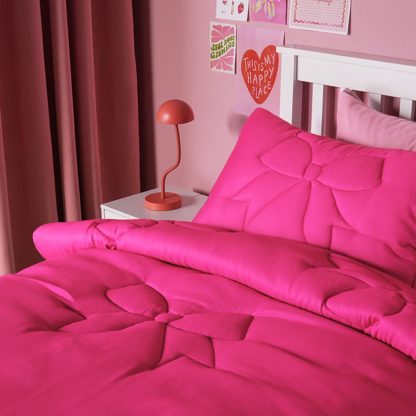 OHS Quilted Bows 7.5 Tog Coverless Duvet with Pillowcase Winter Warm Bedding Set