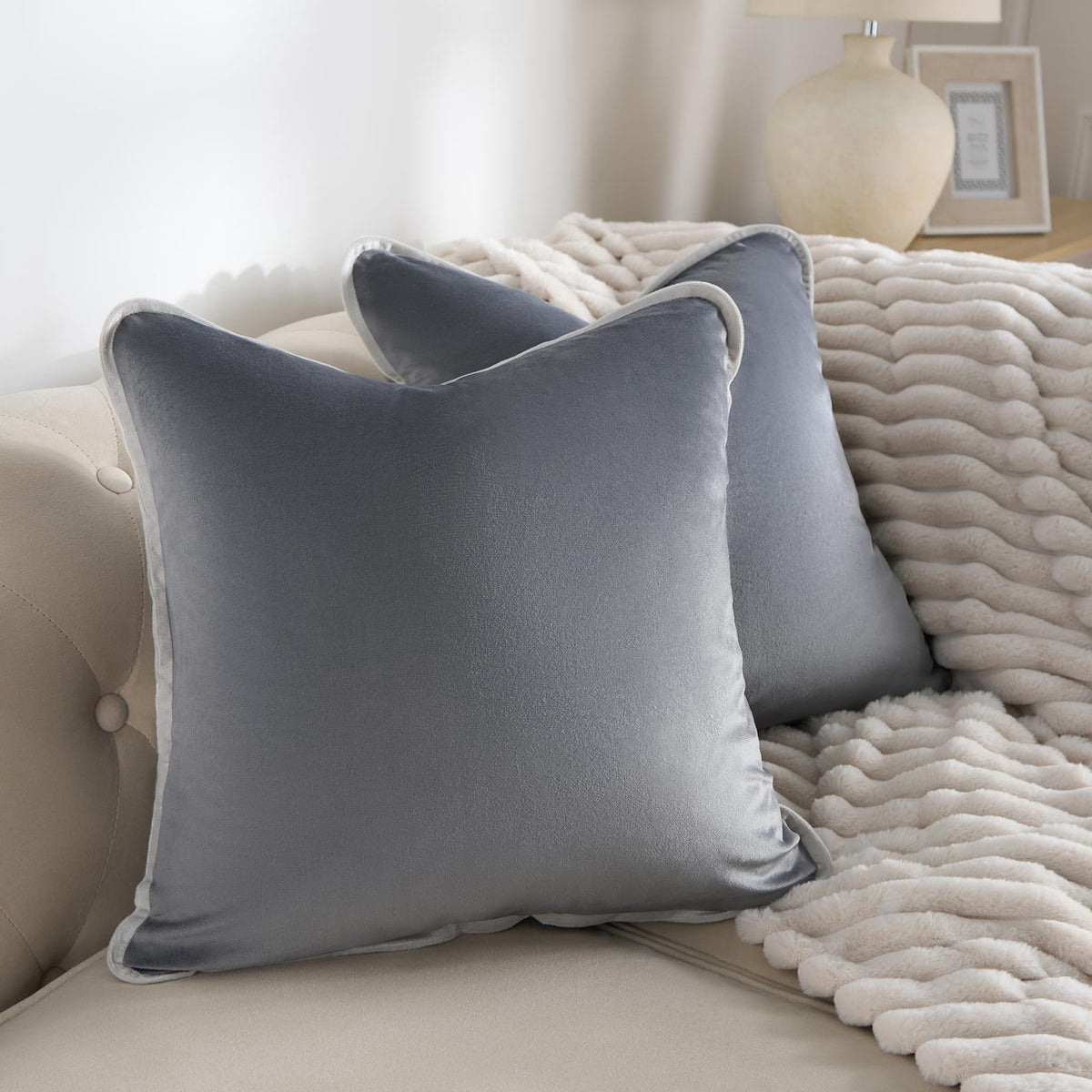 OHS Piped Edge Cushion Covers Matte Velvet Soft Luxury 2/4 Square Pillowcases