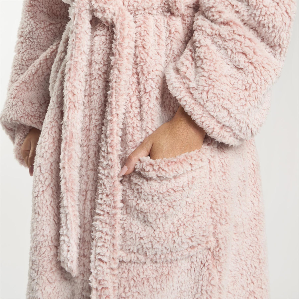 OHS Teddy Marl Fleece Soft Adults Dressing Gown Unisex Full-Length Robe