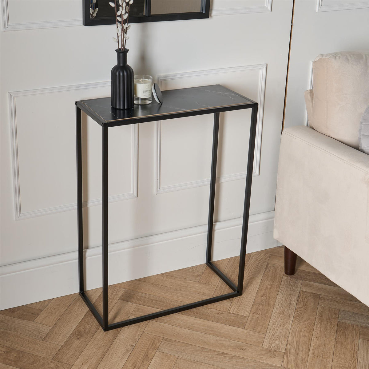 OHS Marble End Table Modern Console Bedroom Side Nightstand Metal Frame