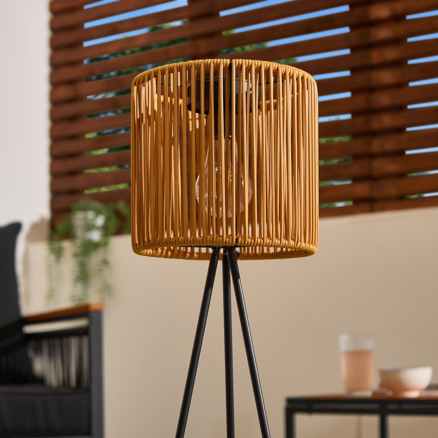 OHS Solar Floor Lamp Rattan Cordless Outdoor Garden Light Dusk Sensor