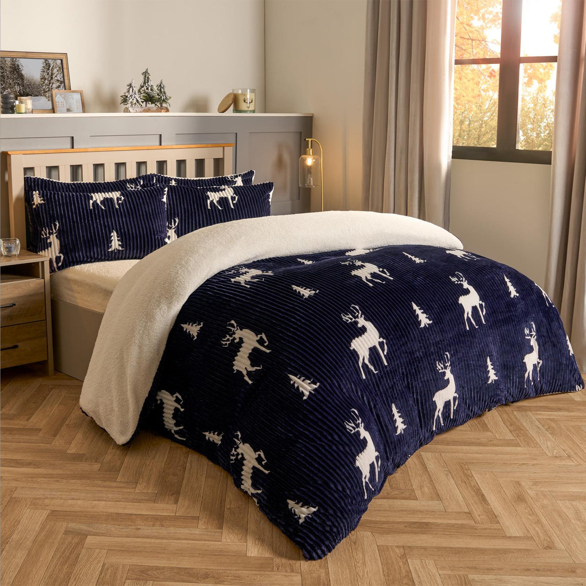 Stag Duvet Cover Pillowcase Bedding Set Soft Ribbed Fleece Quilt Double King Bed