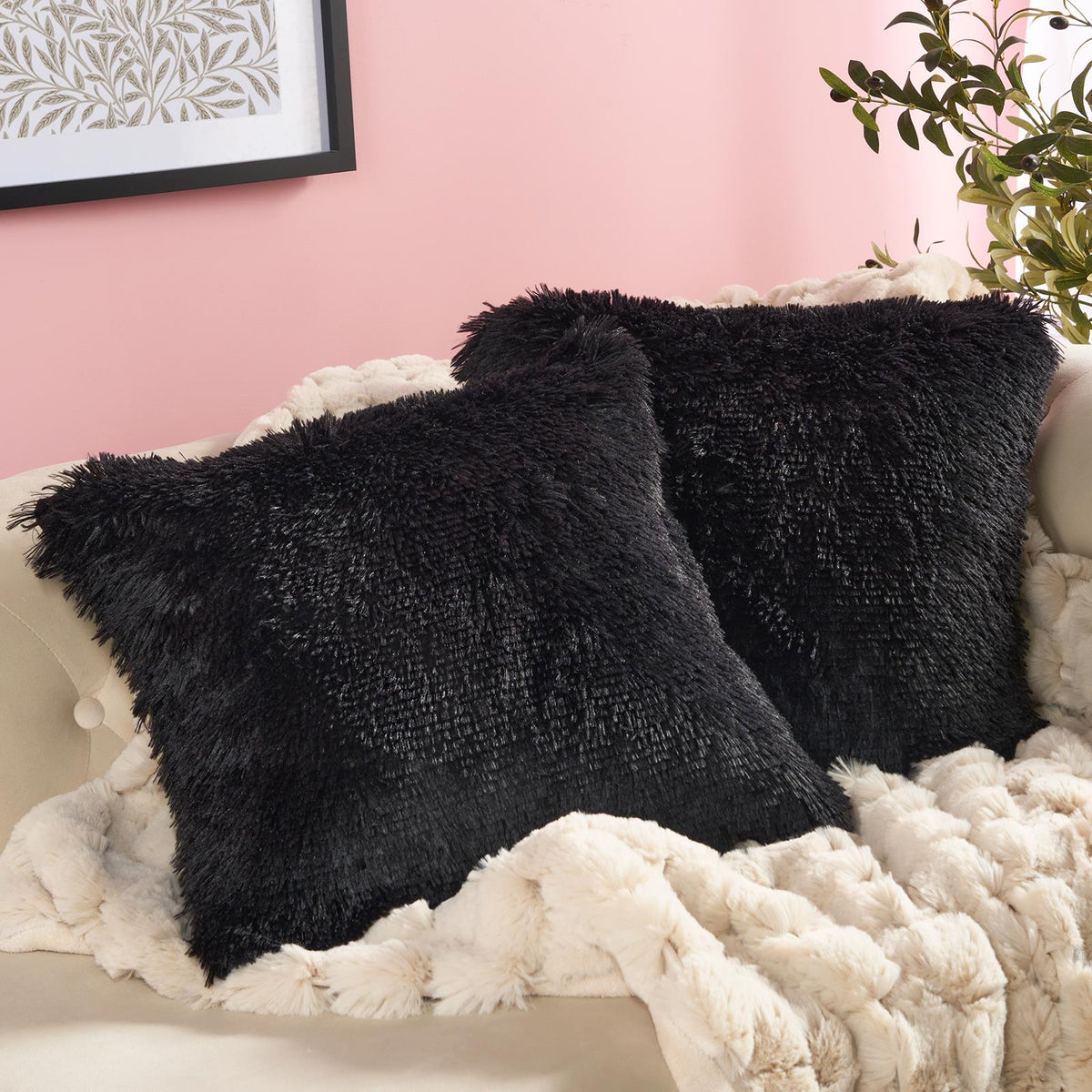 OHS Fluffy Cushion Covers 2 Pack Soft Fleece Square Pillowcases Home Decor