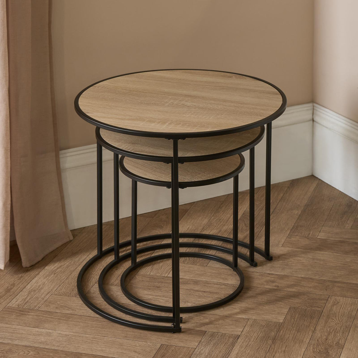 OHS Manhattan Nesting Table Stacking Coffee Side Wooden Effect Tables Set of 2/3