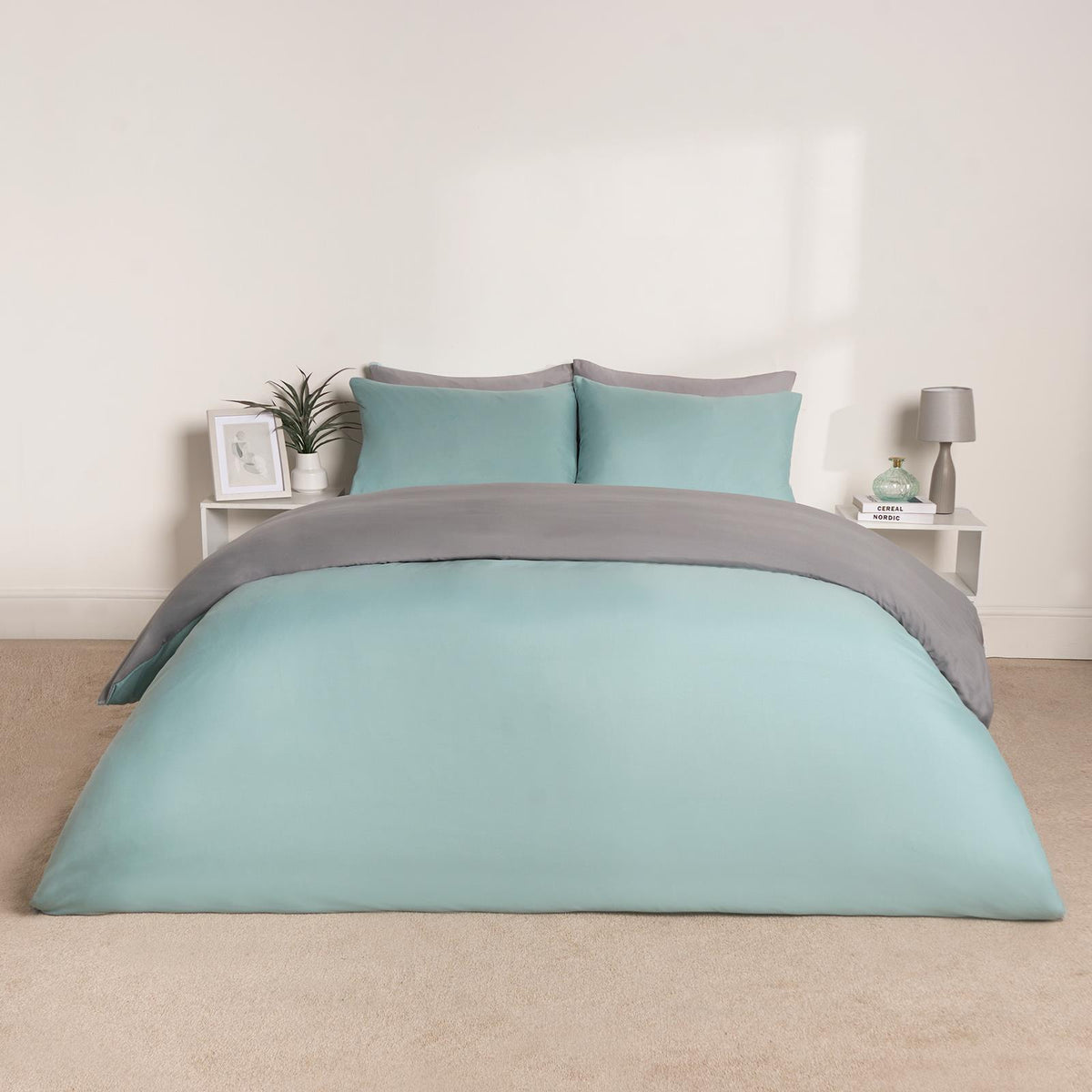 OHS Plain Duvet Cover & Pillowcase Reversible Bedding Set OR Fitted Sheet