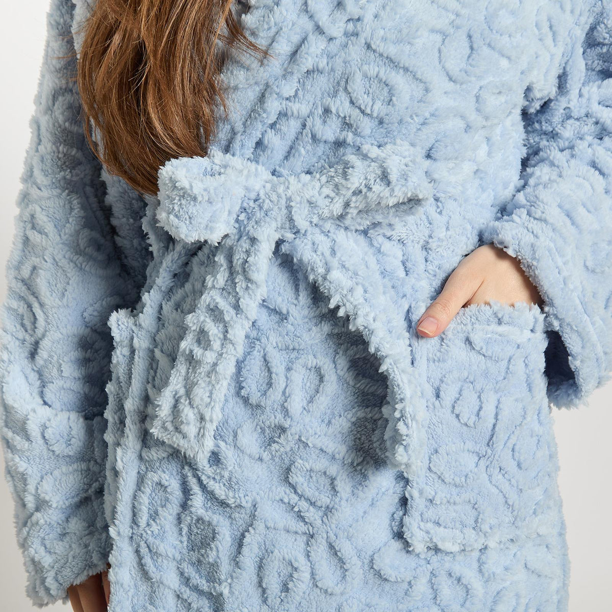 OHS Tufted Dressing Gown Soft Fleece Robe Thermal Bathrobe Hooded Loungewear