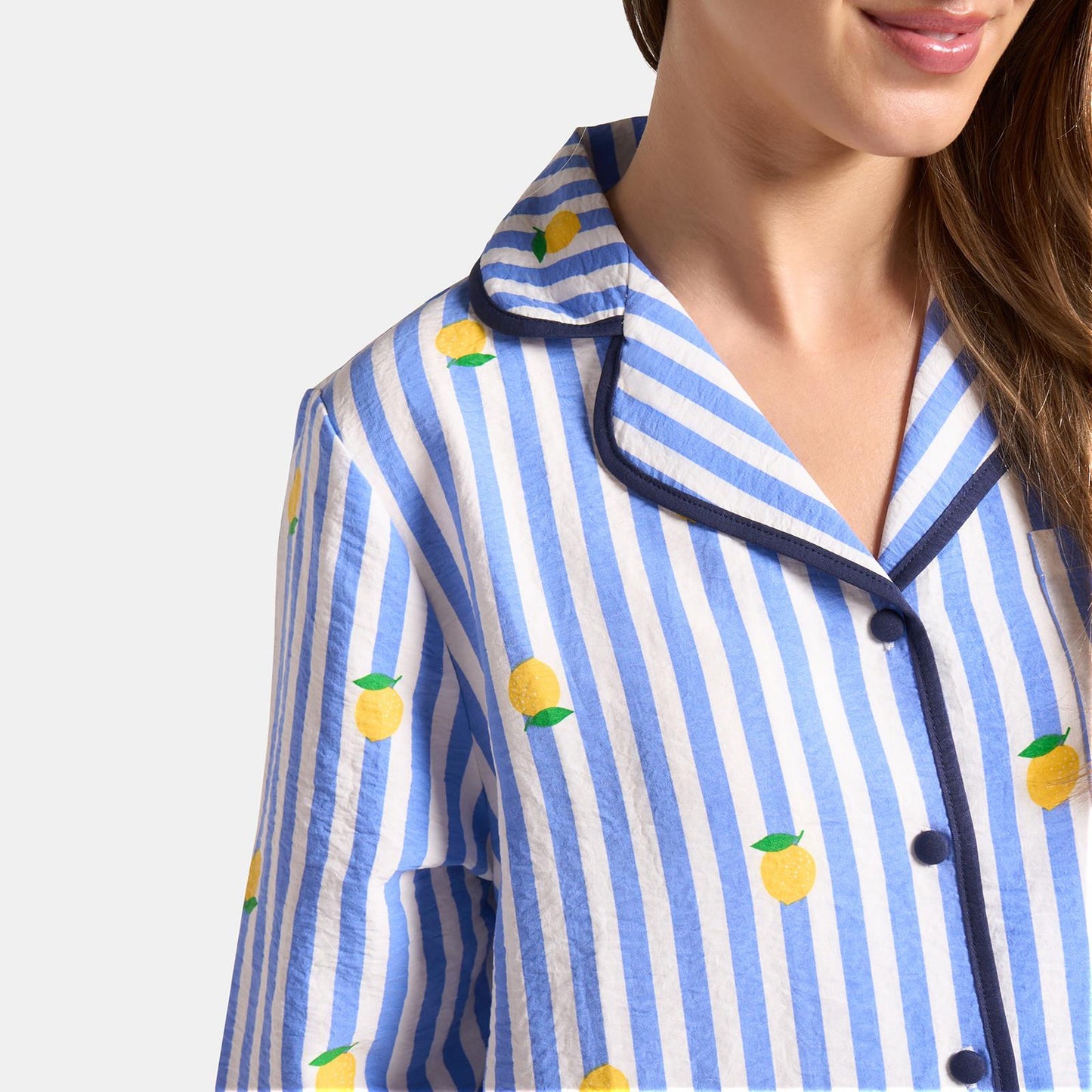 OHS Stripe Pyjama Set Womens Seersucker Button Through Soft Nightwear Loungewear