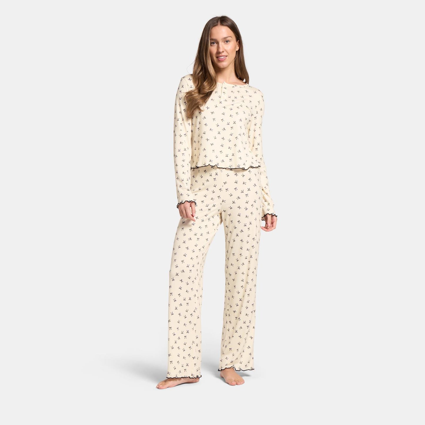 OHS Print Jersey Pyjama Set Womens Lettuce Edge Sleepwear Nightwear Loungewear