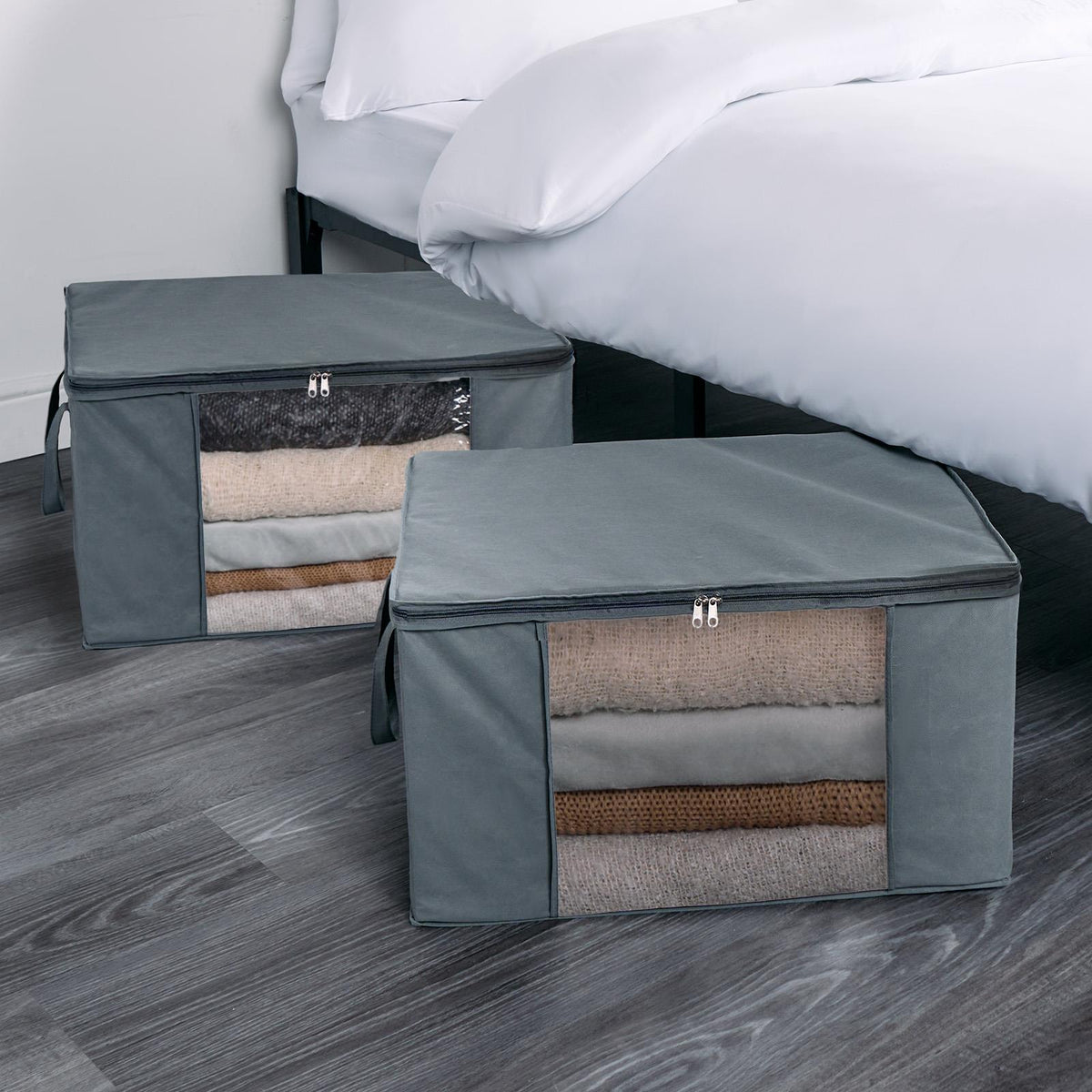 Large Underbed Storage Bags 2 Pack Clothes Shoes Organiser Folding Zipped Cube