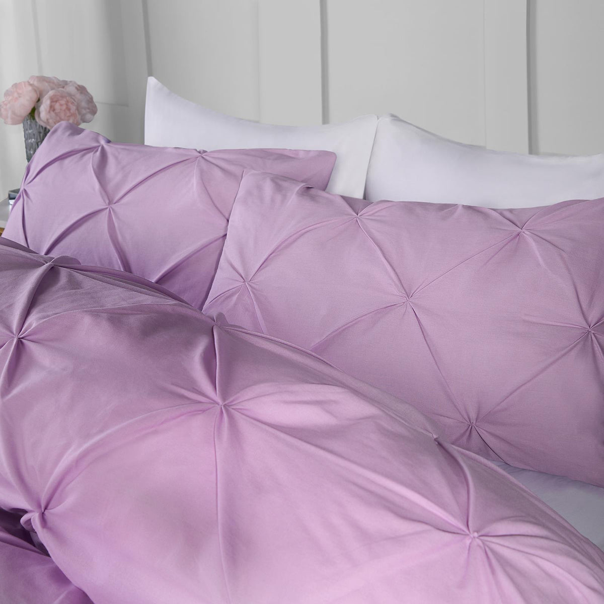 Pintuck Duvet Cover Pillowcase Pleated Polycotton Bedding Set Single Double King