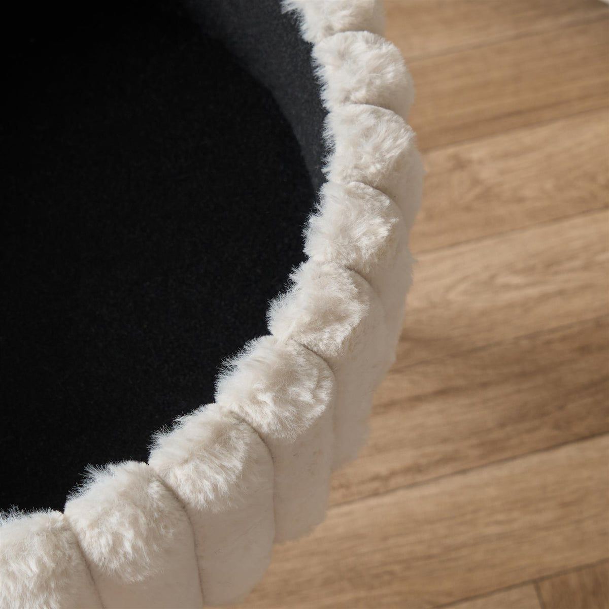 OHS Faux Fur Stool Hairpin Ribbed Fleece Round Vanity Seat Foot Rest Chair