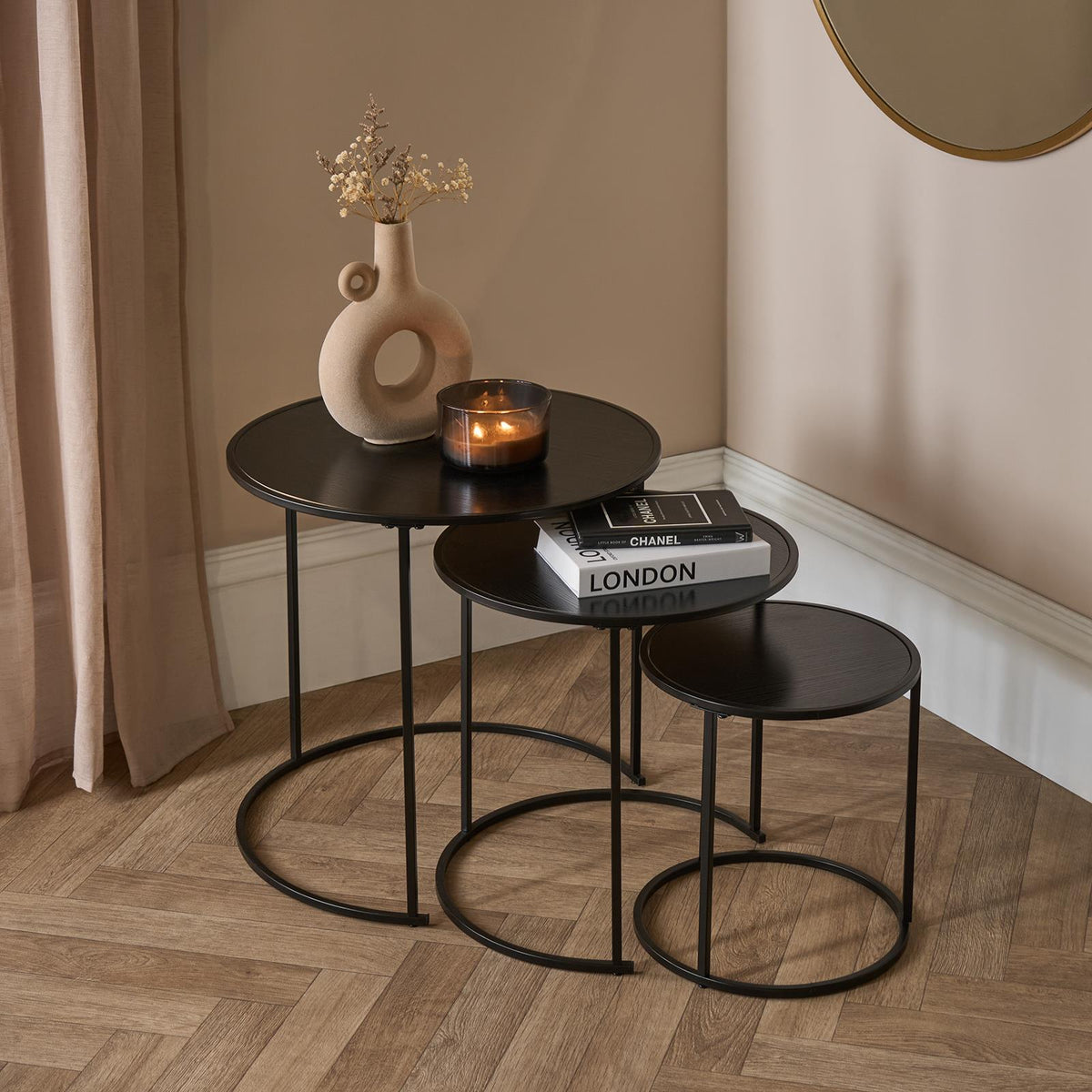 OHS Manhattan Nesting Table Stacking Coffee Side Wooden Effect Tables Set of 2/3