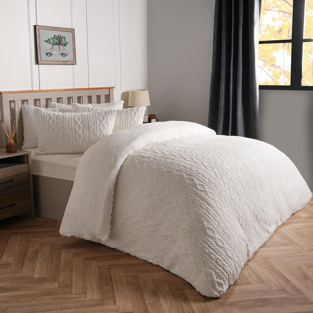 OHS Cable Knit Bedding Set Reversible Fleece Quilt Duvet Cover with Pillowcase