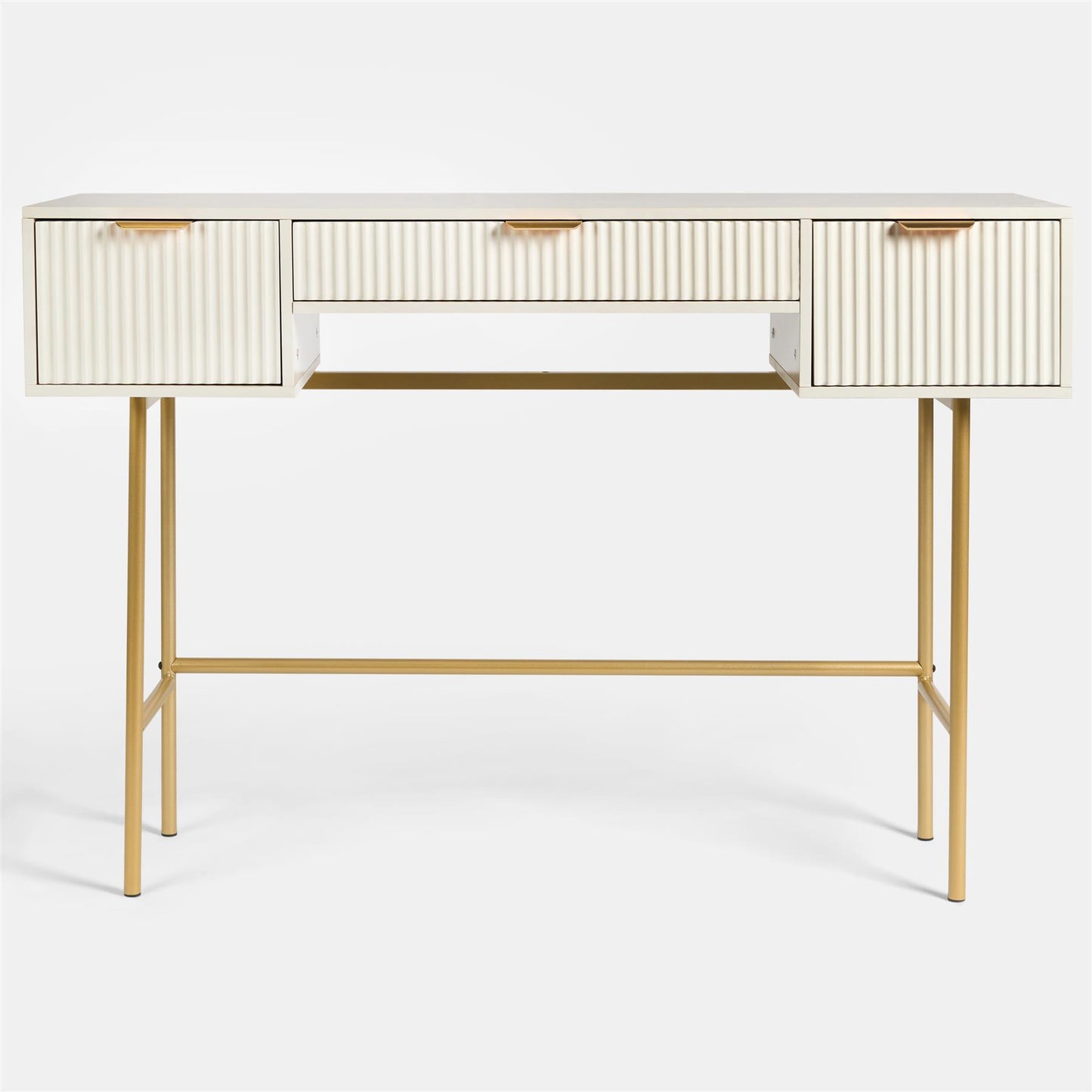 OHS Ribbed Dressing Table Engineered Wood Makeup Vanity Desk with 3 Drawers