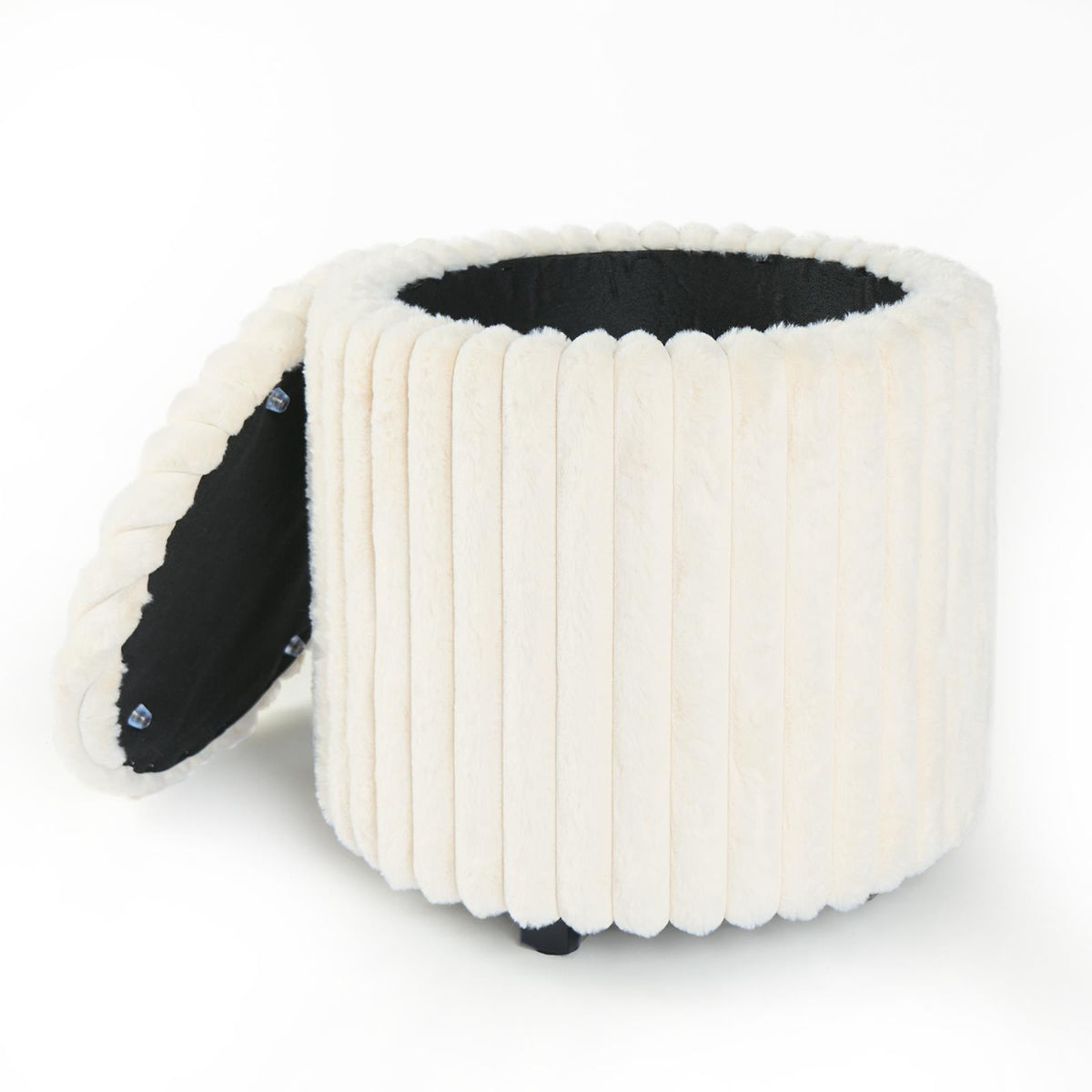 OHS Storage Box Lid Ottoman Folding Ribbed Fleece Footstool Tub Seat