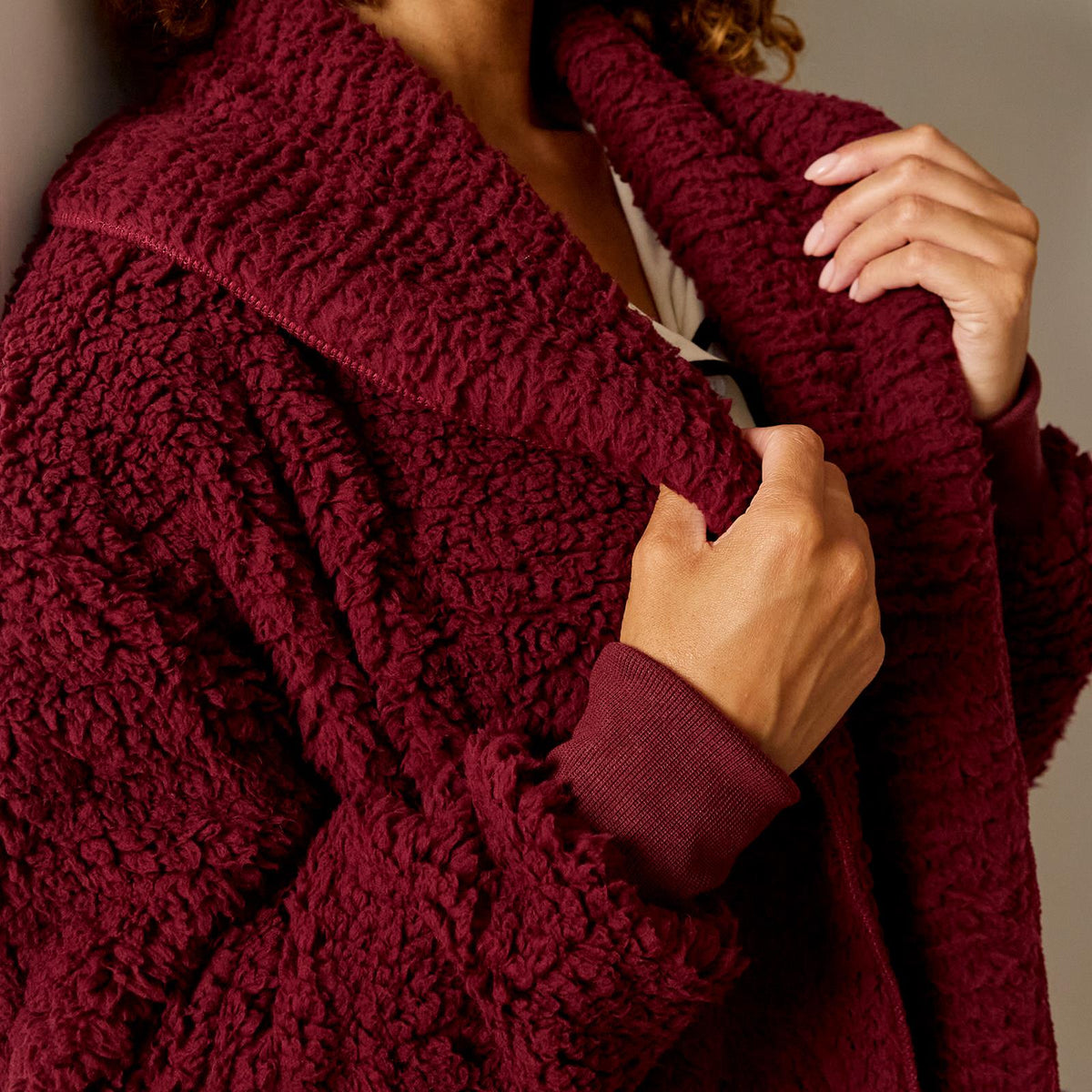 OHS Waterfall Cardigan Warm Teddy Fleece Open Front Wrap Loungewear Outwear