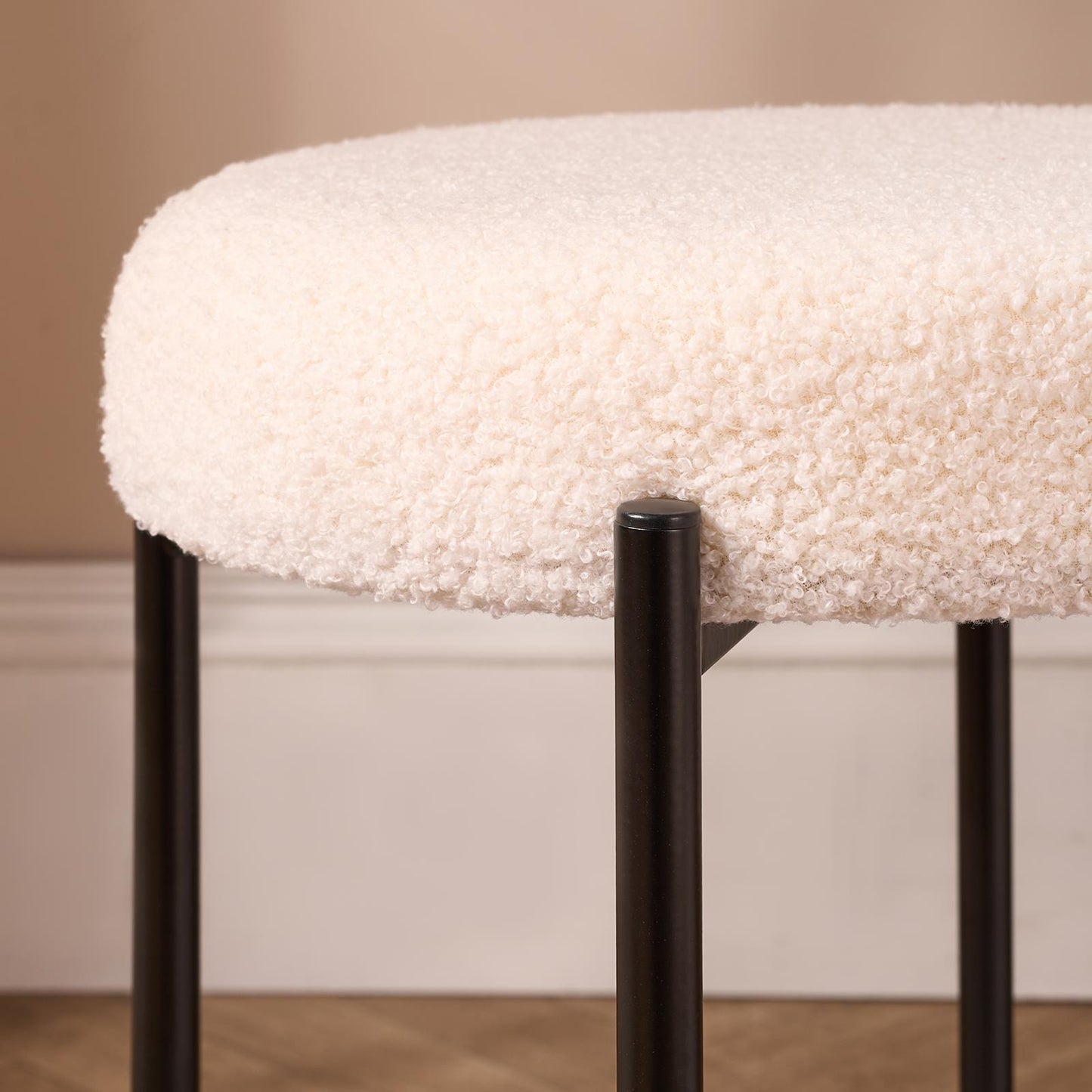 OHS Boucle Round Stool Upholstered Makeup Vanity Padded Seat Sturdy Table Chair