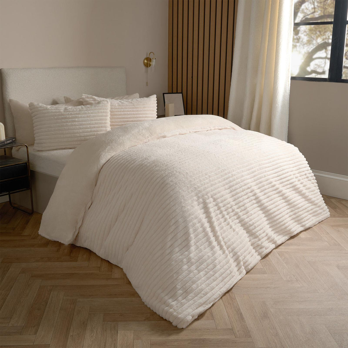 OHS Ribbed Fleece Bedding Set Soft Faux Fur Thermal Duvet Cover with Pillowcase
