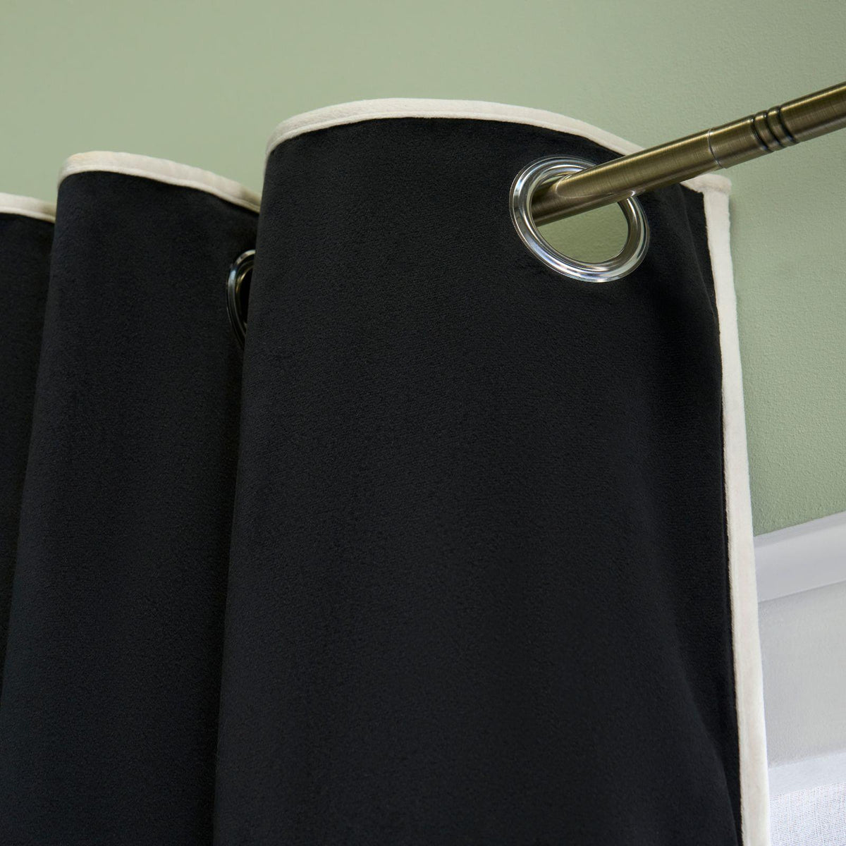 OHS Piped Edge Velvet Curtains Thermal 2 Panel Eyelet Ready Made