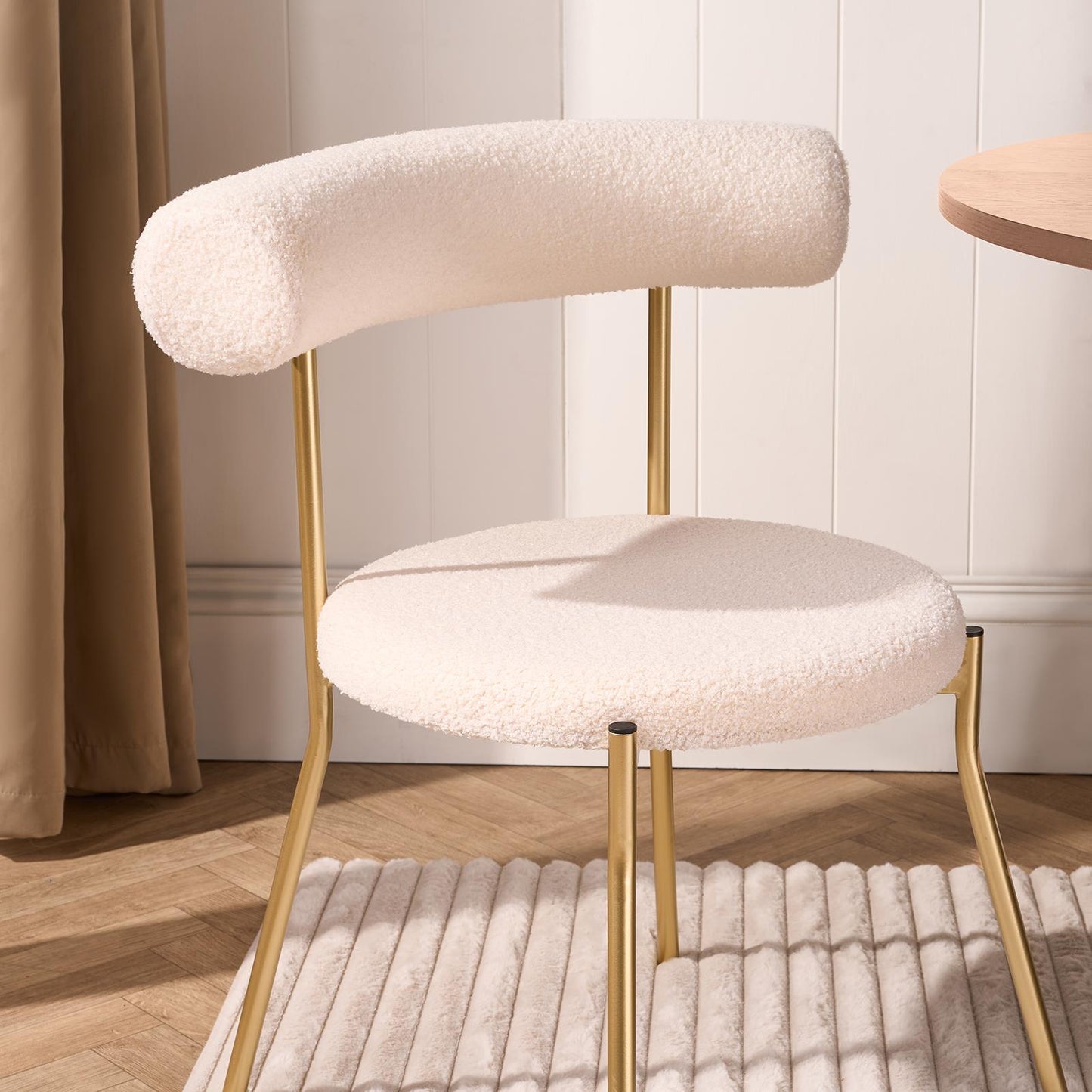 OHS Boucle Dining Chair with Metal Legs Modern Upholstered Kitchen Chair