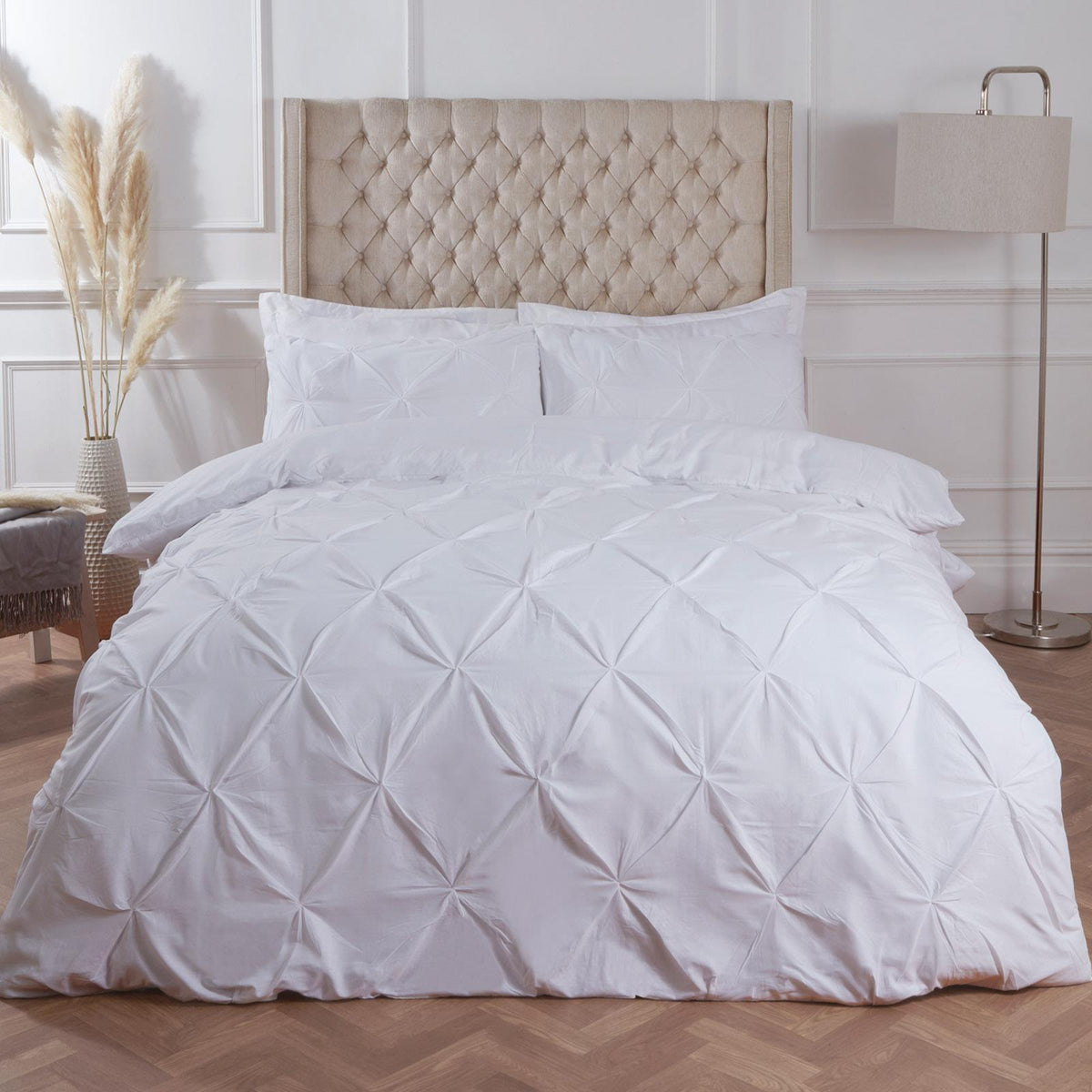 Pintuck Duvet Cover Pillowcase Pleated Polycotton Bedding Set Single Double King