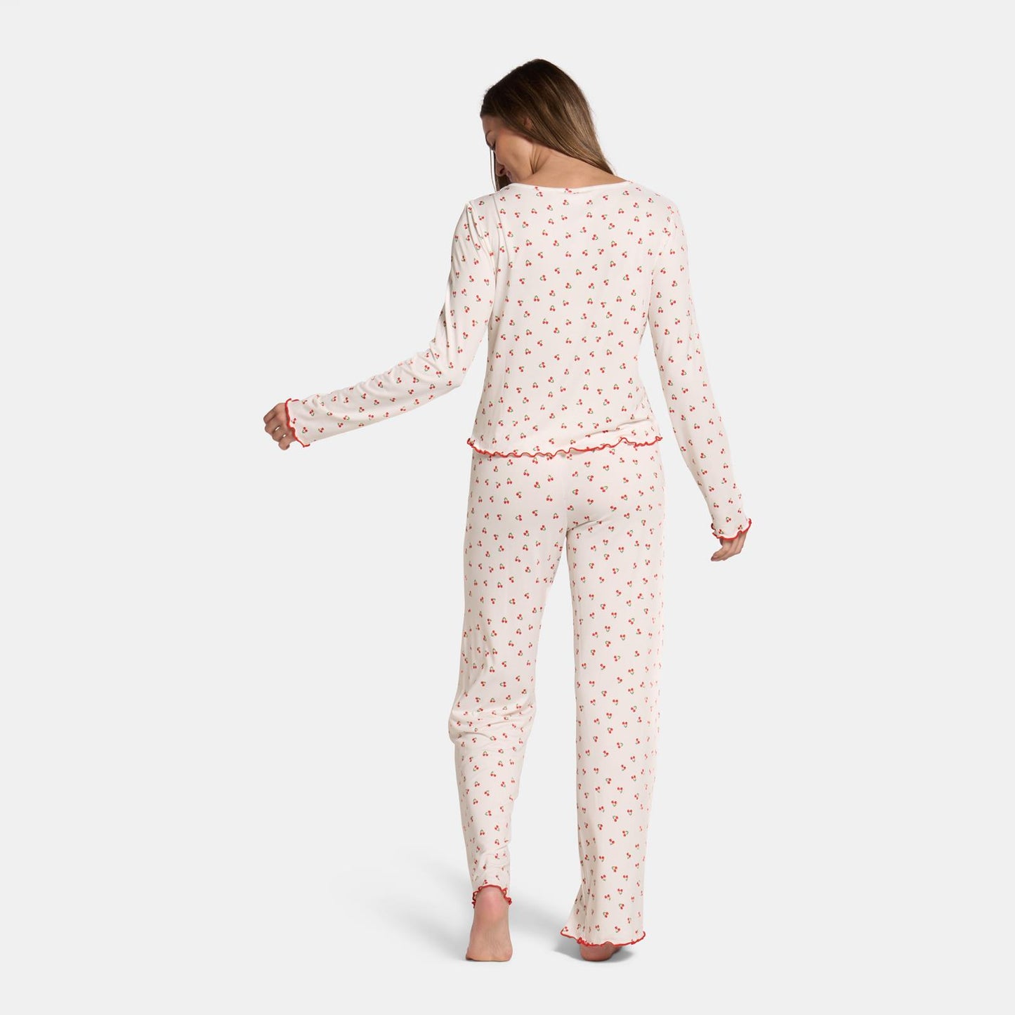 OHS Print Jersey Pyjama Set Womens Lettuce Edge Sleepwear Nightwear Loungewear