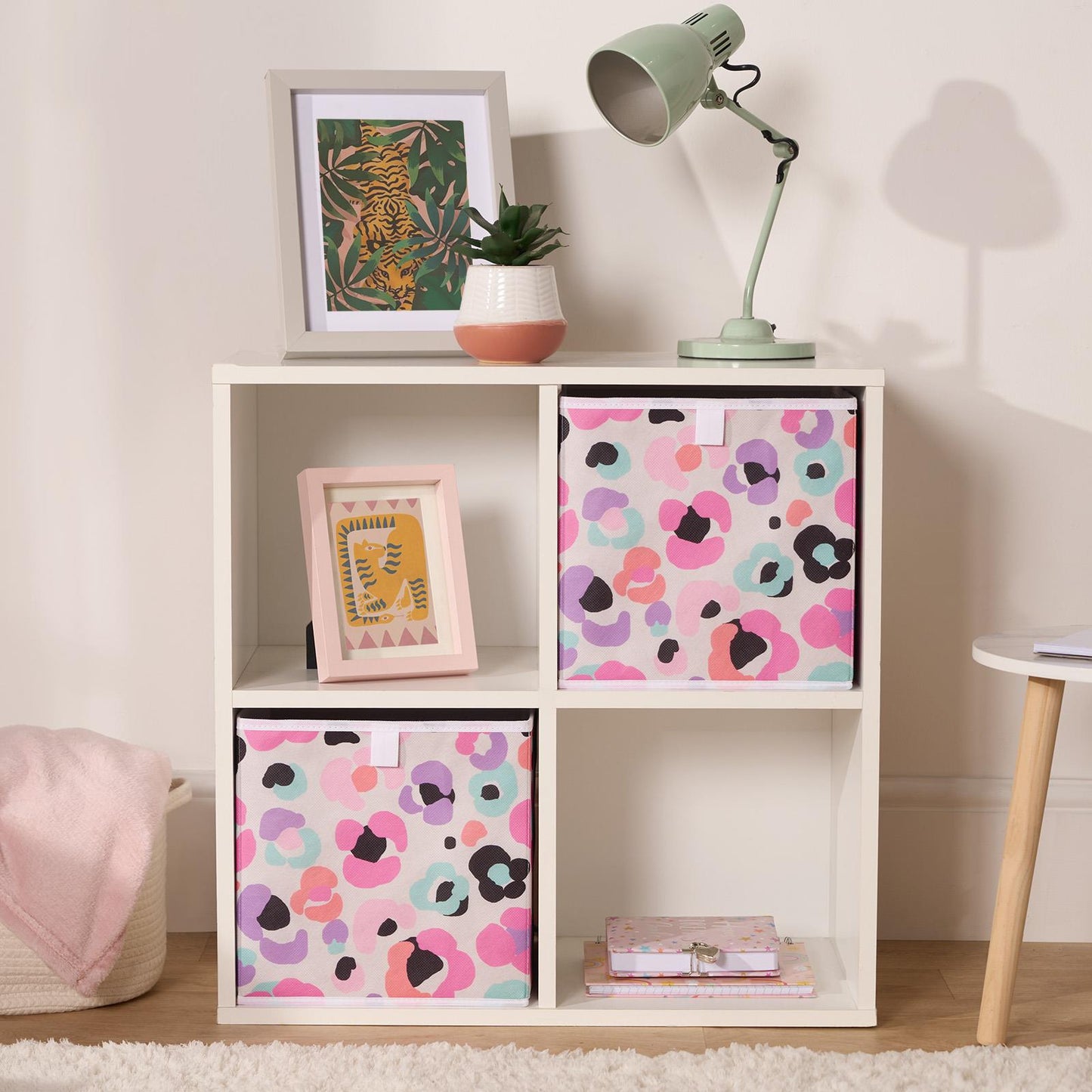 OHS Leopard Storage Cube Boxes 2/4 Pack Folding Shoe Organiser Tidy Set