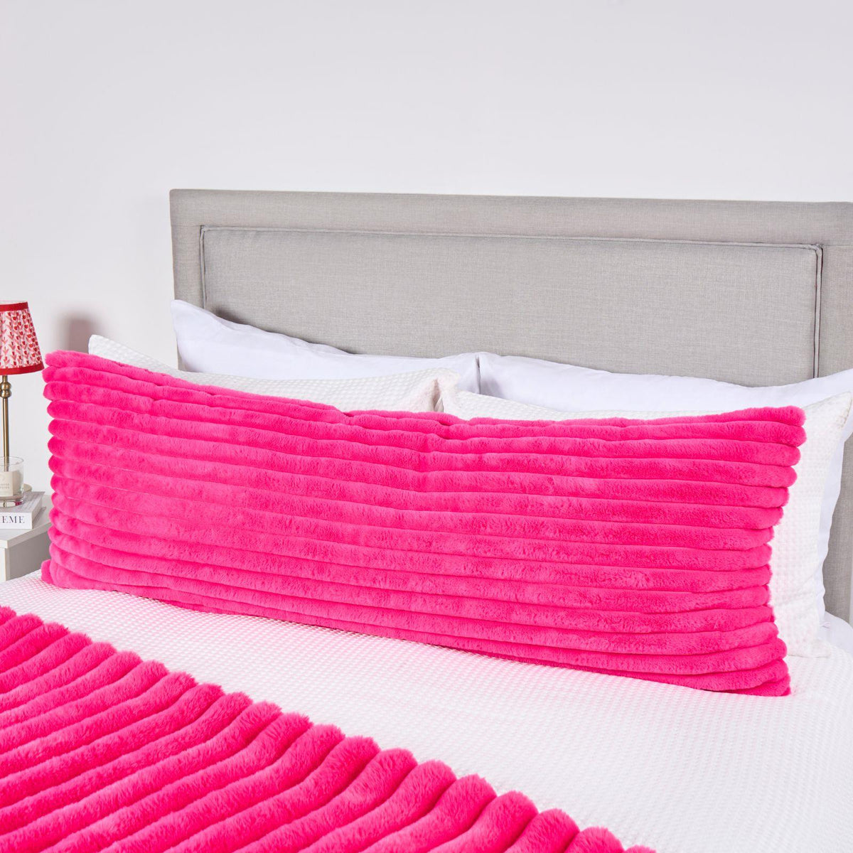 OHS Ribbed Bolster Pillow Faux Fur Long Luxury Soft Maternity Support Cushion
