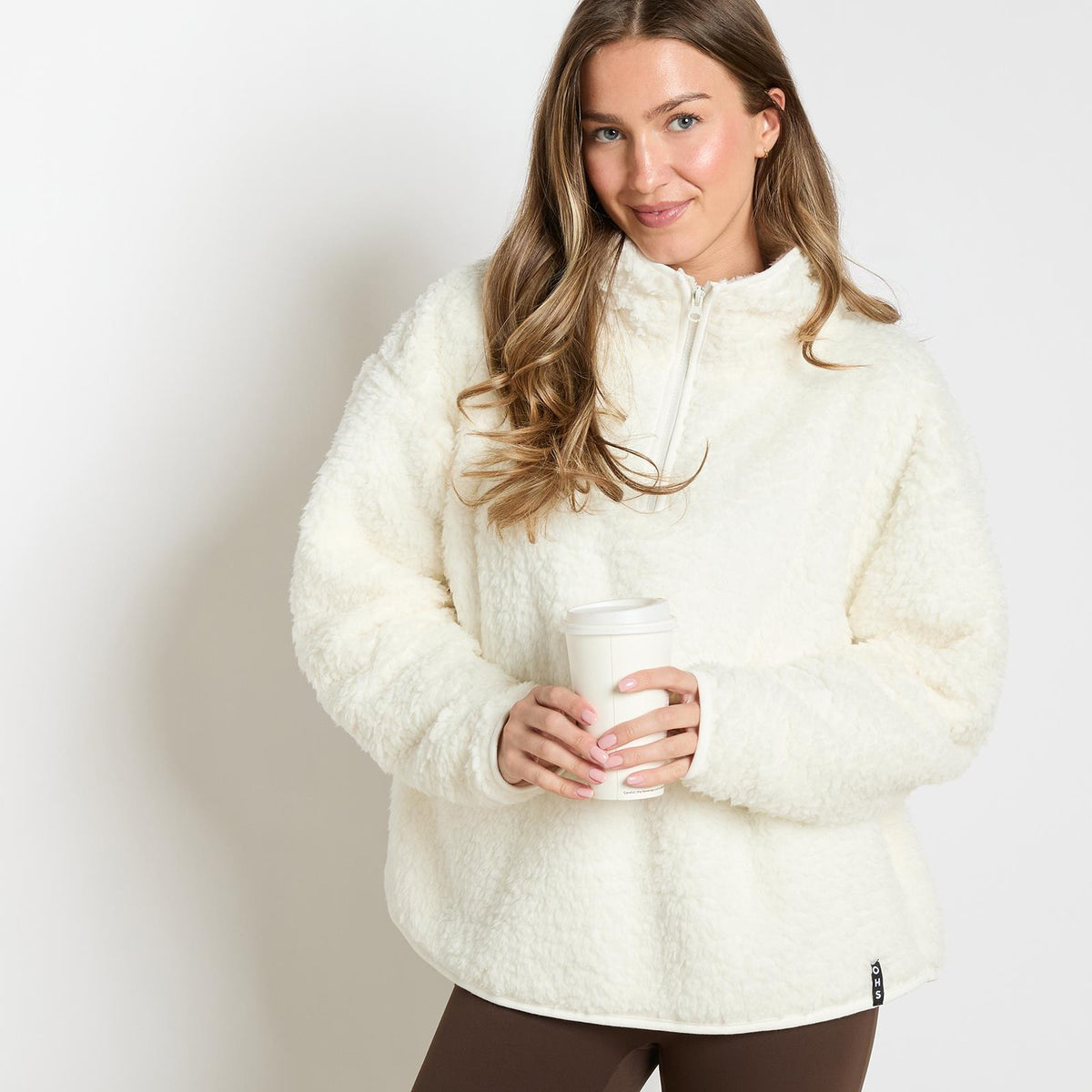 OHS Half Zip Hoodie Plain Thermal Teddy Fleece Winter Jumper Pullover Sweatshirt