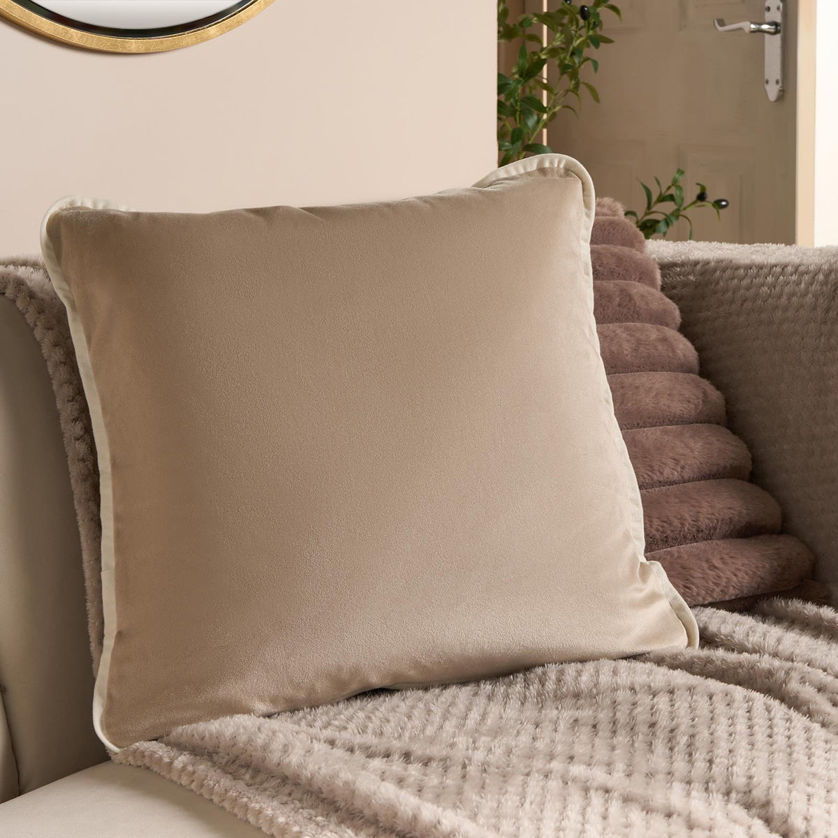 OHS Piped Edge Cushion Covers Matte Velvet Soft Luxury 2/4 Square Pillowcases