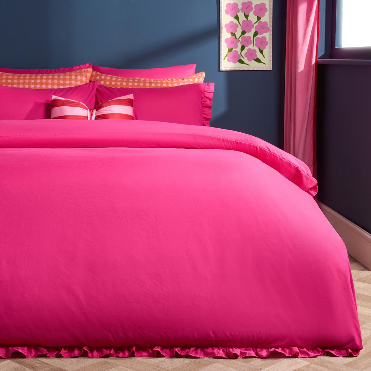 OHS Frill Edge Bedding Set Microfibre Decor Duvet Cover with Pillowcase